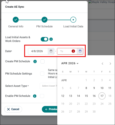 Start date selector